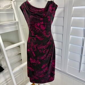 LRL Abstract Pink & Black Midi Dress